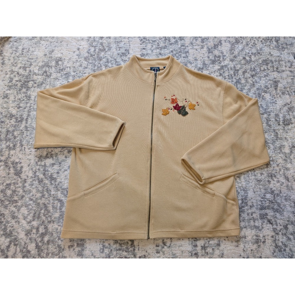Lighthouse Apparel VTG Yellow Zip Cotton Embroidered Jacket Fall Leaf Sweater XL